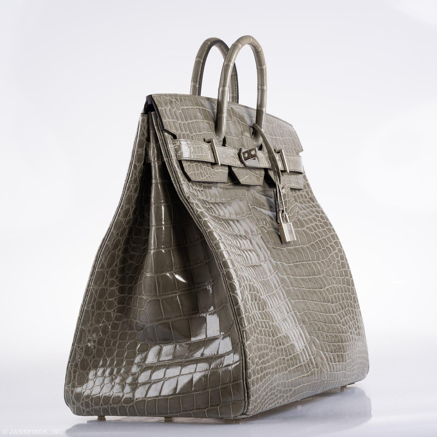 Hermes Birkin 50 HAC Gris Tourterelle Shiny Porosus Crocodile Palladium Hardware