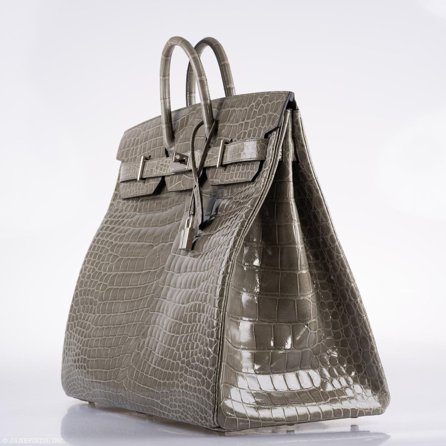 Hermes Birkin 50 HAC Gris Tourterelle Shiny Porosus Crocodile Palladium Hardware