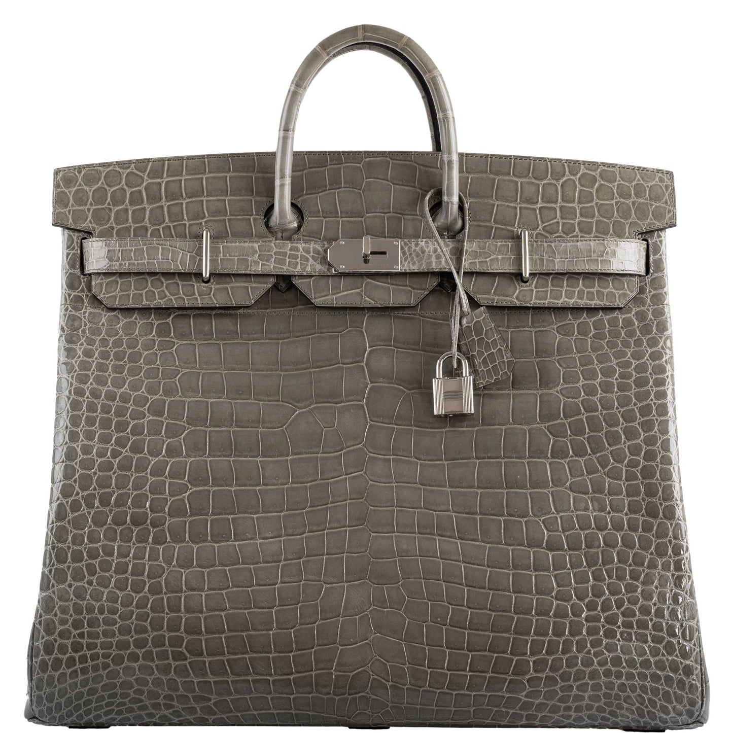 Hermes Birkin 50 HAC Gris Tourterelle Shiny Porosus Crocodile Palladium Hardware