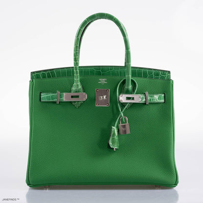 Hermes Birkin Touch 30 Bambou (Bamboo) Togo & Cactus Niloticus Crocodile Palladium Hardware - 2020, Y