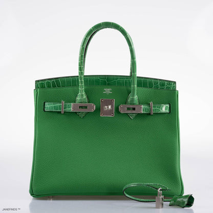 Hermes Birkin Touch 30 Bambou (Bamboo) Togo & Cactus Niloticus Crocodile Palladium Hardware - 2020, Y