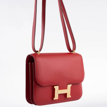 Hermes Constance 18 Rouge Casaque Tadelakt leather Gold Hardware - 2018, C