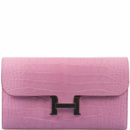 Hermes Constance Long Wallet Bubblegum Pink 5P Matte Alligator Palladium Hardware - 2020, Y