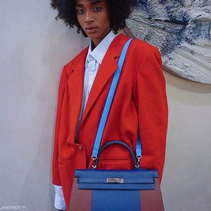 Hermes Flag Kelly 35 Sellier Blue Saphir & Rouge H Epsom Palladium Hardware - 2014, R Square