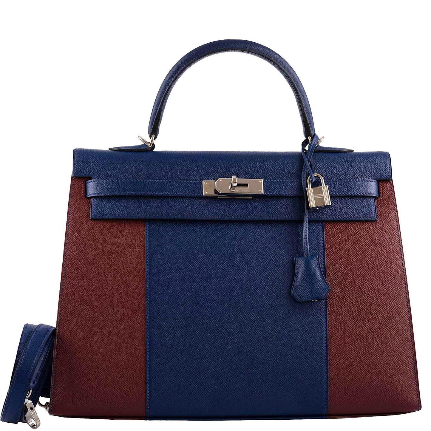 Hermes Flag Kelly 35 Sellier Blue Saphir & Rouge H Epsom Palladium Hardware - 2014, R Square