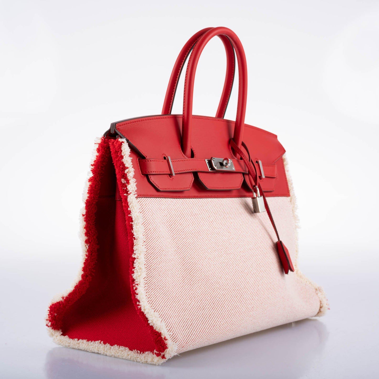 Hermes Fray Fray Birkin 35 Rouge de Cour Swift & Toile H with Palladium Hardware - 2021, Z