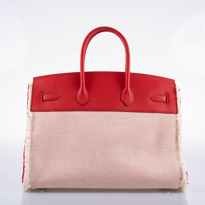 Hermes Fray Fray Birkin 35 Rouge de Cour Swift & Toile H with Palladium Hardware - 2021, Z