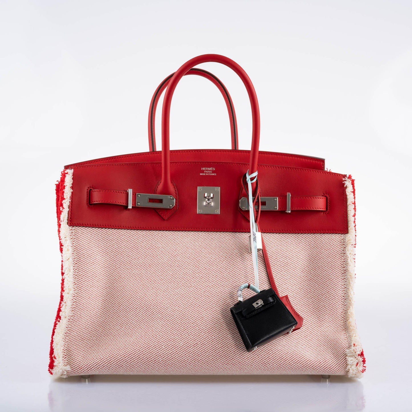 Hermes Fray Fray Birkin 35 Rouge de Cour Swift & Toile H with Palladium Hardware - 2021, Z