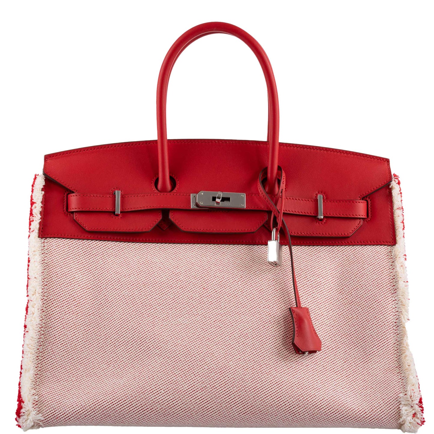 Hermes Fray Fray Birkin 35 Rouge de Cour Swift & Toile H with Palladium Hardware - 2021, Z