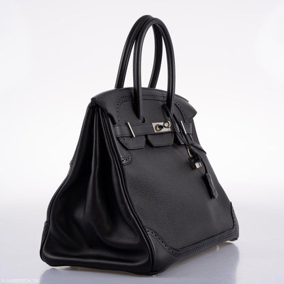 Hermes Ghillies Birkin 35 Black Togo & Evergrain with Palladium Hardware - 2015, T