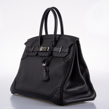 Hermes Ghillies Birkin 35 Black Togo & Evergrain with Palladium Hardware - 2015, T