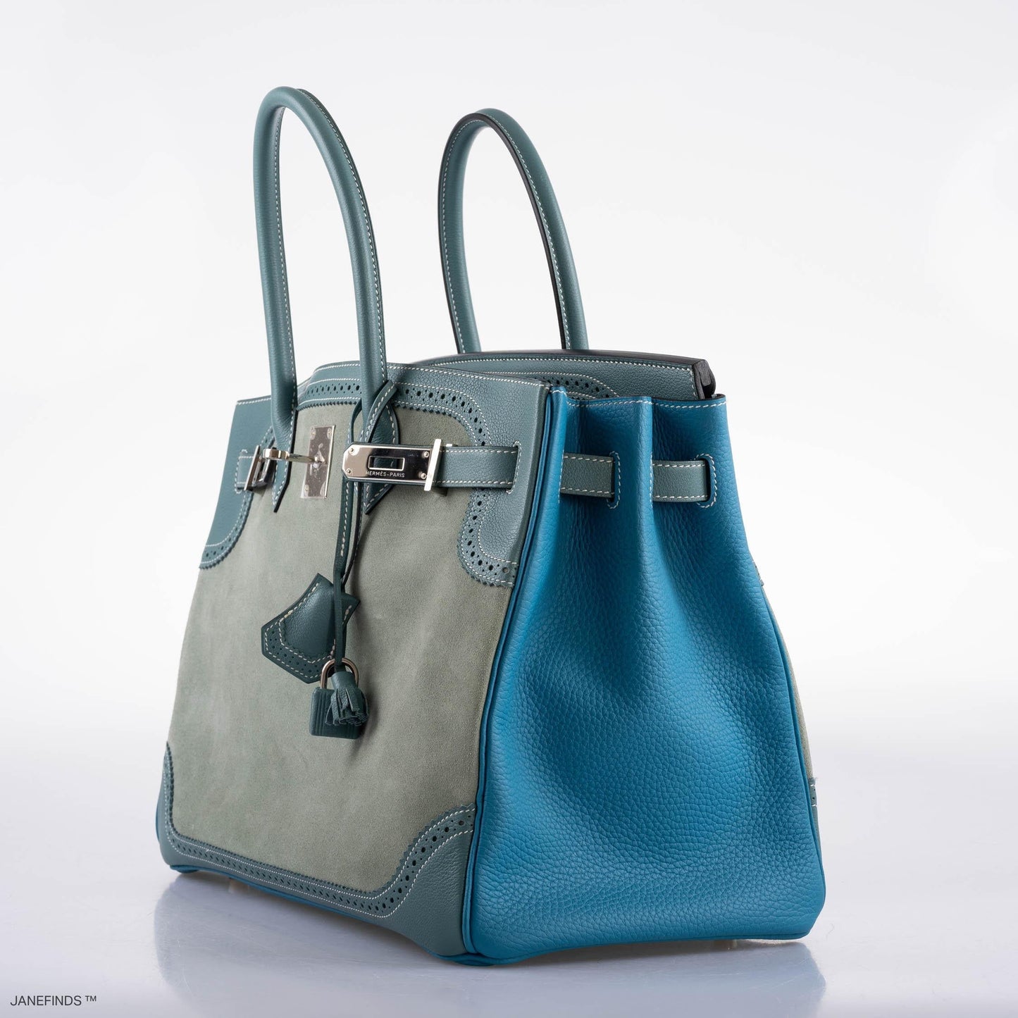 Hermes Ghillies Birkin 35 Ciel Doblis, Turquoise Togo & Blue Jean Swift with Palladium Hardware - 2015, T