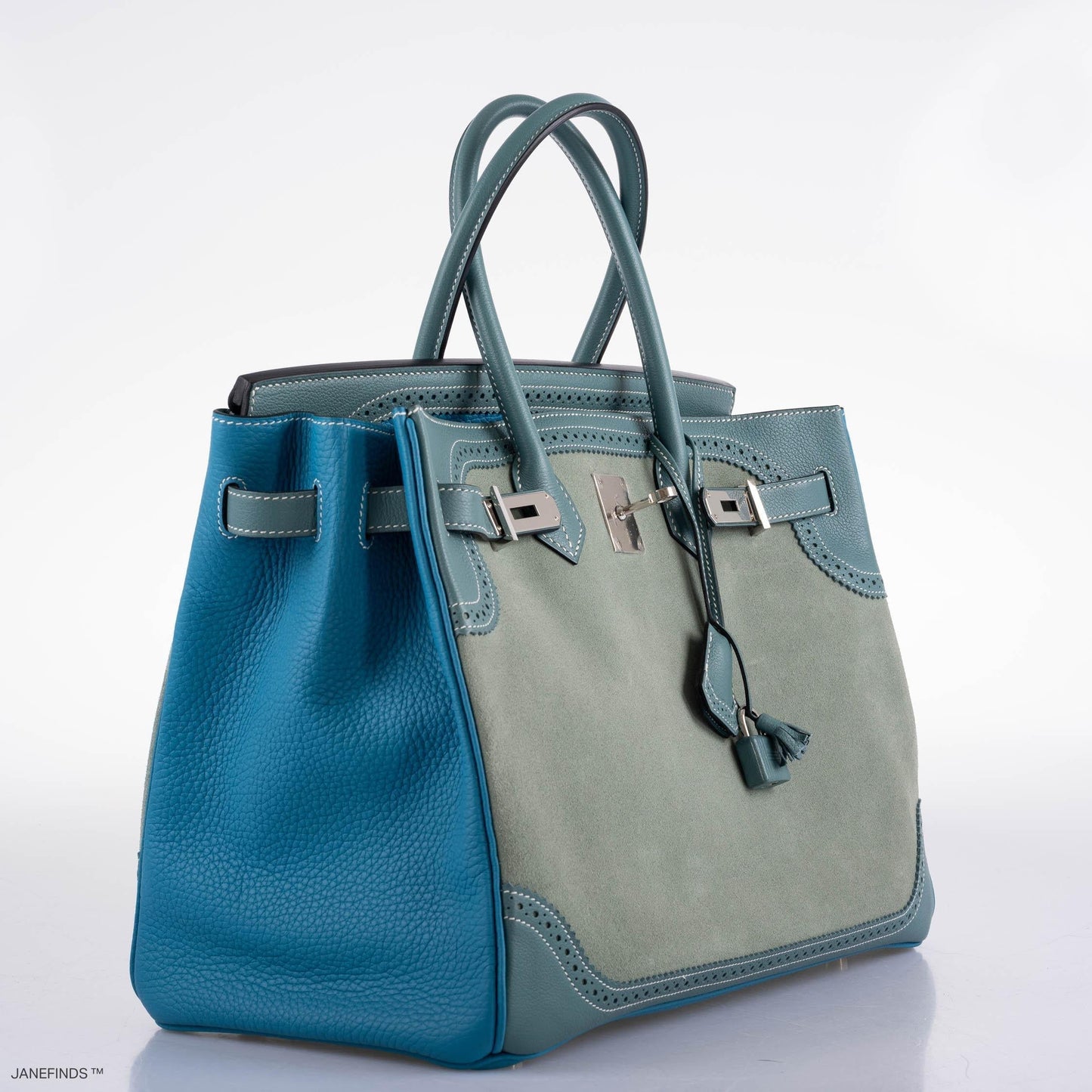 Hermes Ghillies Birkin 35 Ciel Doblis, Turquoise Togo & Blue Jean Swift with Palladium Hardware - 2015, T