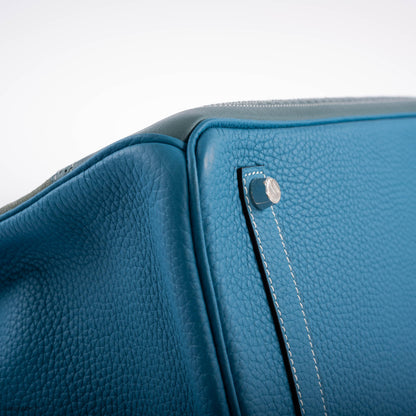 Hermes Ghillies Birkin 35 Ciel Doblis, Turquoise Togo & Blue Jean Swift with Palladium Hardware - 2015, T