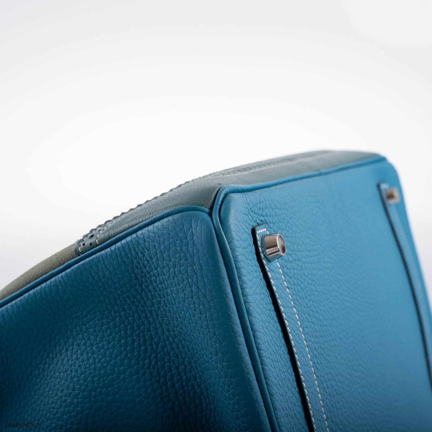 Hermes Ghillies Birkin 35 Ciel Doblis, Turquoise Togo & Blue Jean Swift with Palladium Hardware - 2015, T