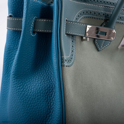 Hermes Ghillies Birkin 35 Ciel Doblis, Turquoise Togo & Blue Jean Swift with Palladium Hardware - 2015, T