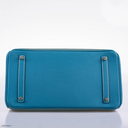 Hermes Ghillies Birkin 35 Ciel Doblis, Turquoise Togo & Blue Jean Swift with Palladium Hardware - 2015, T