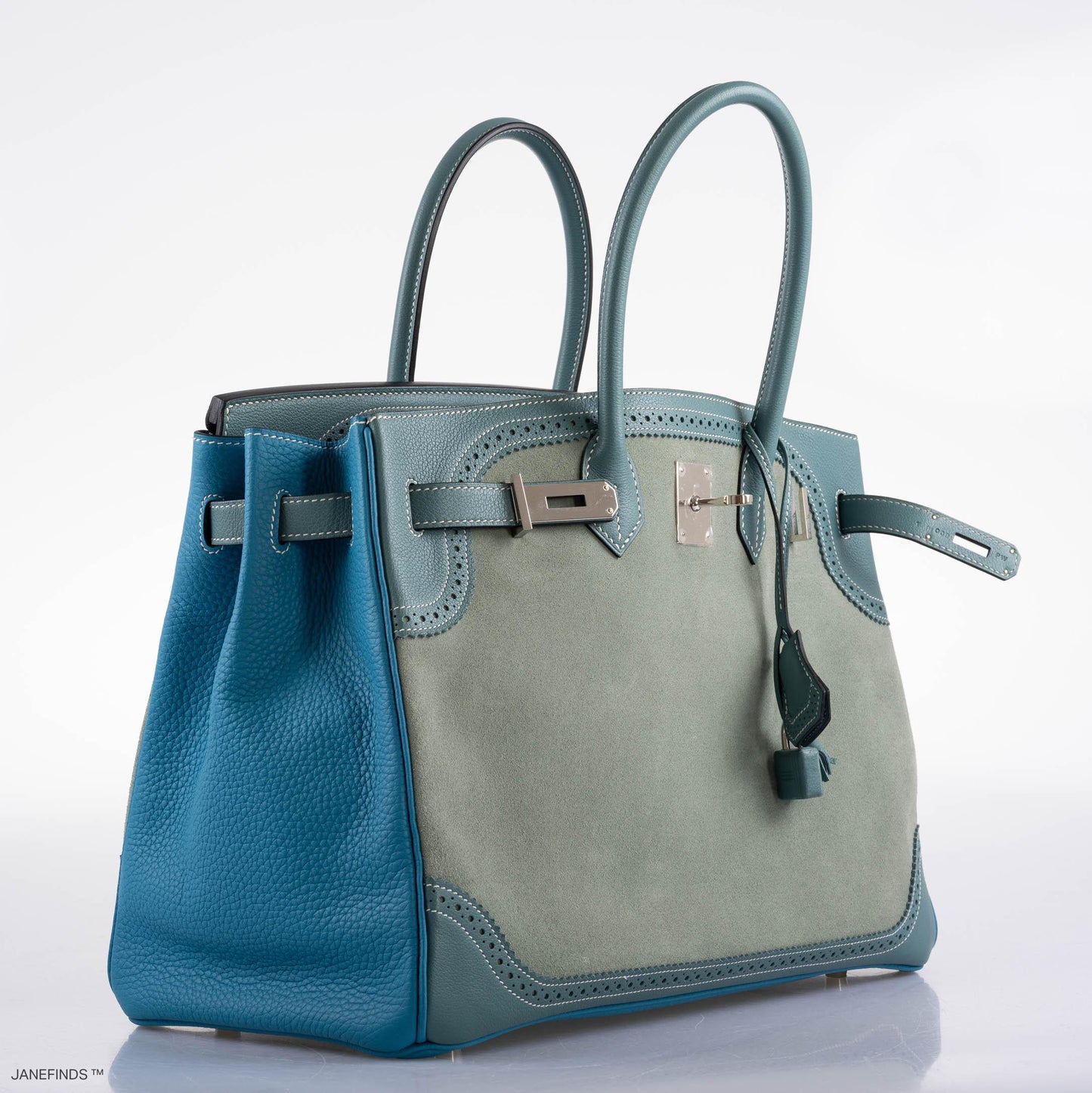 Hermes Ghillies Birkin 35 Ciel Doblis, Turquoise Togo & Blue Jean Swift with Palladium Hardware - 2015, T