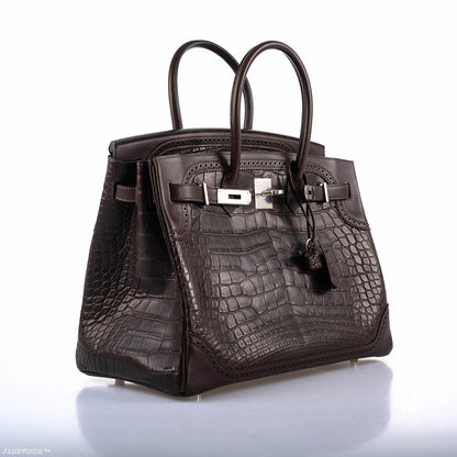 Hermes Ghillies Birkin 35 Matte Ebene Alligator & Swift with Palladium Hardware - 2016, X