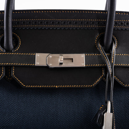 Hermes Ghillies Birkin 40 Indigo Denim & Black Evercalf with Brushed Palladium Hardware - 2013, Q Square