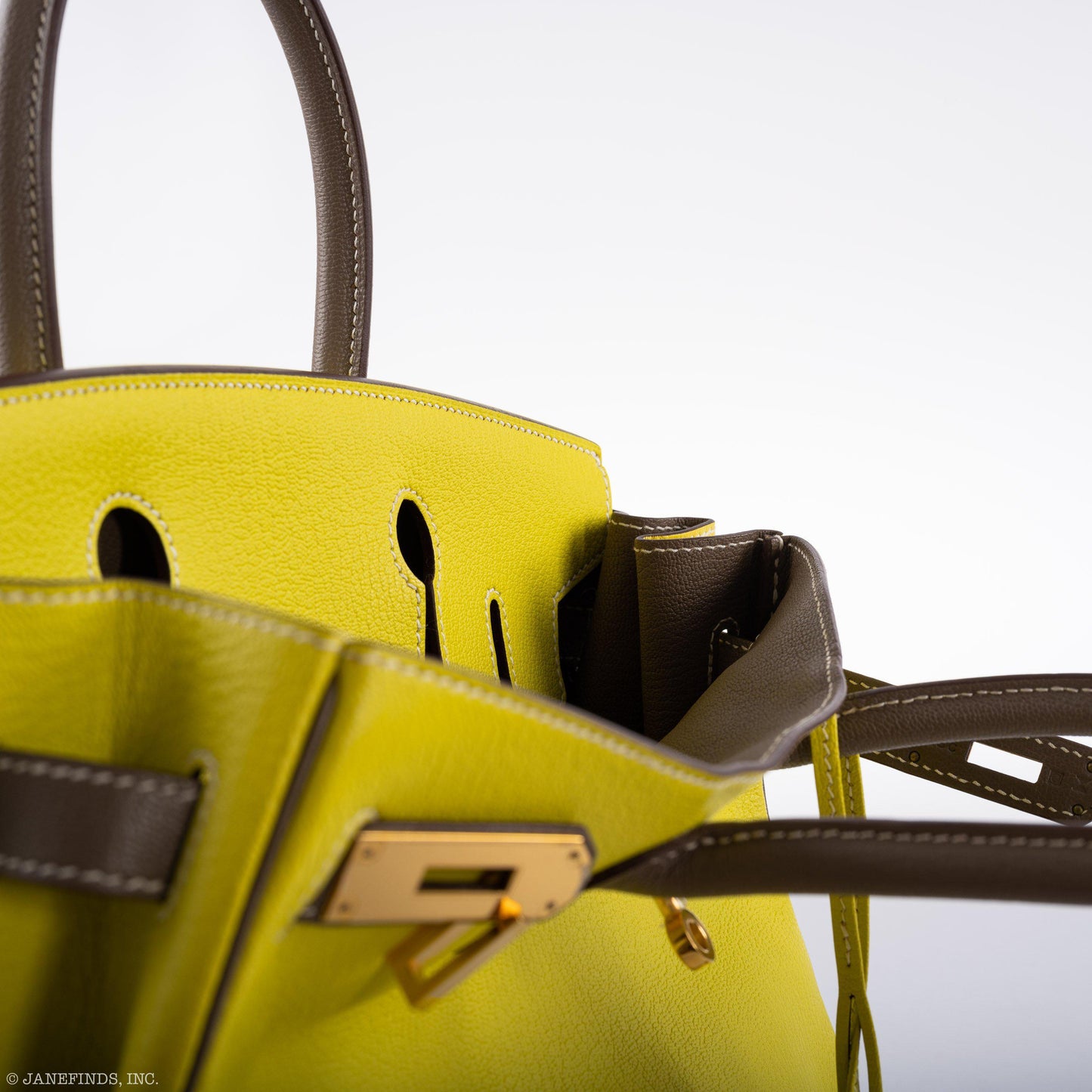 Hermes HSS Birkin 30 Lime & Etoupe Chevre with Gold Hardware - 2013, Q Square