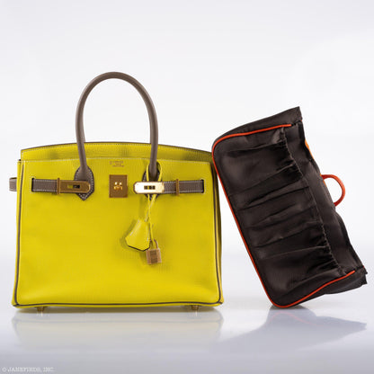 Hermes HSS Birkin 30 Lime & Etoupe Chevre with Gold Hardware - 2013, Q Square