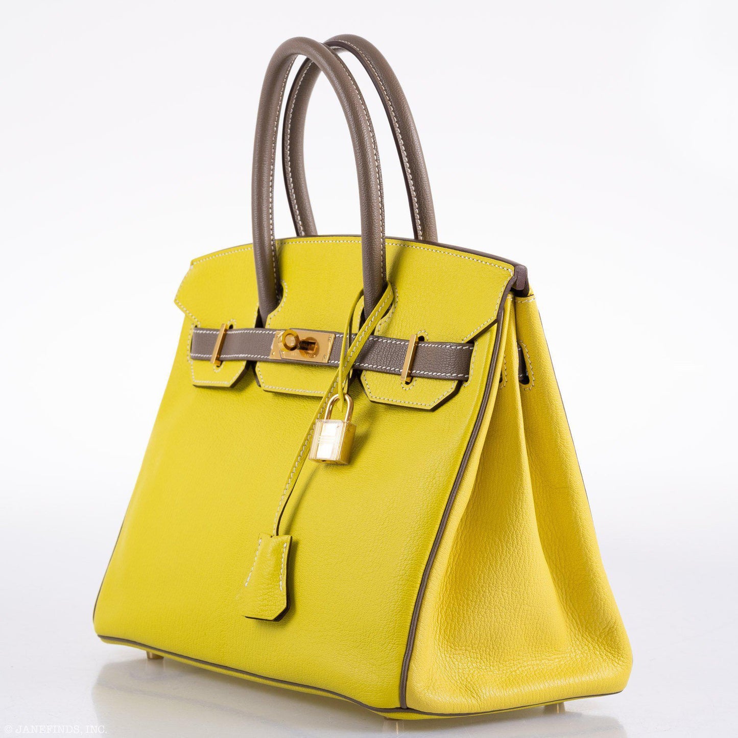 Hermes HSS Birkin 30 Lime & Etoupe Chevre with Gold Hardware - 2013, Q Square