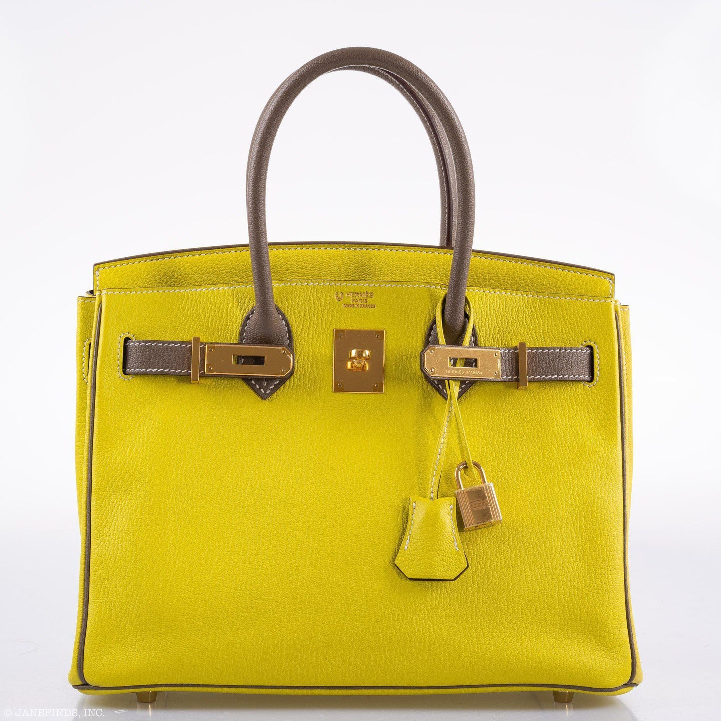 Hermes HSS Birkin 30 Lime & Etoupe Chevre with Gold Hardware - 2013, Q Square