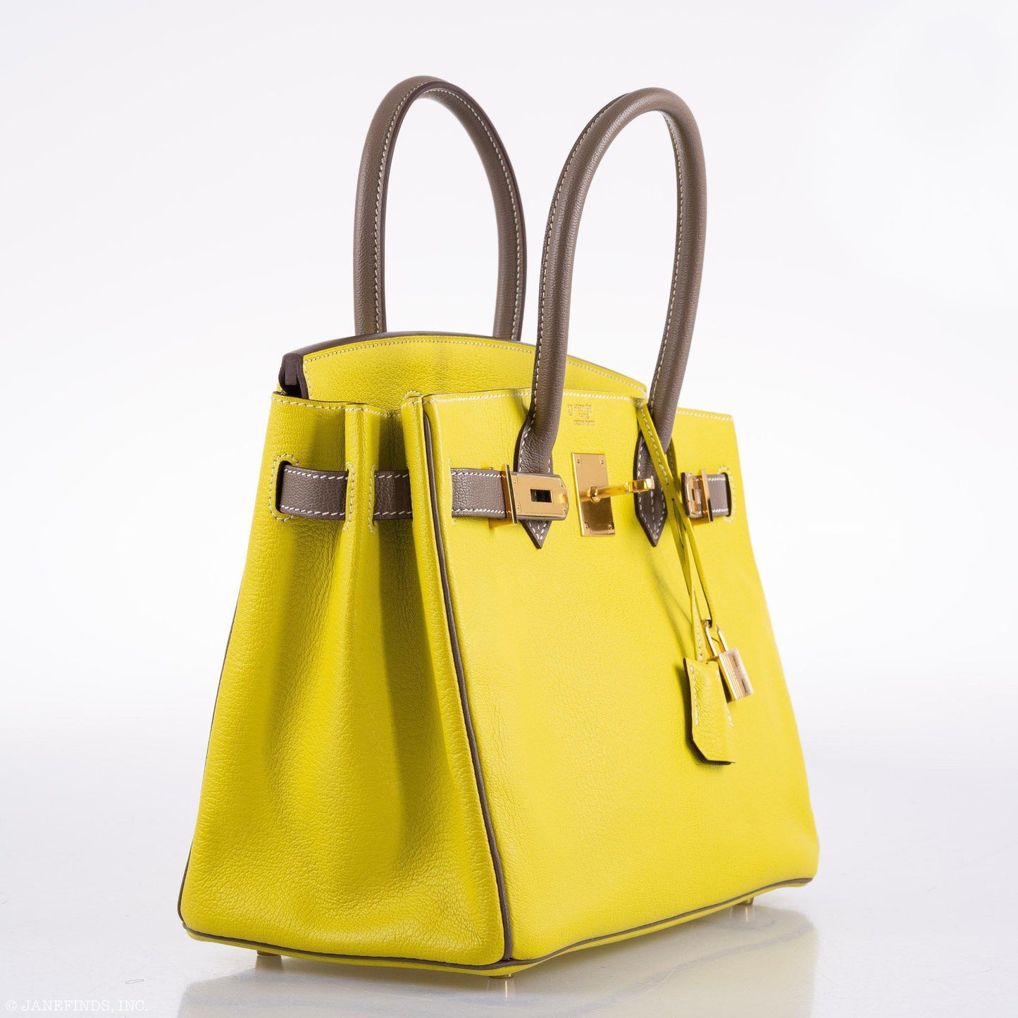 Hermes HSS Birkin 30 Lime & Etoupe Chevre with Gold Hardware - 2013, Q Square