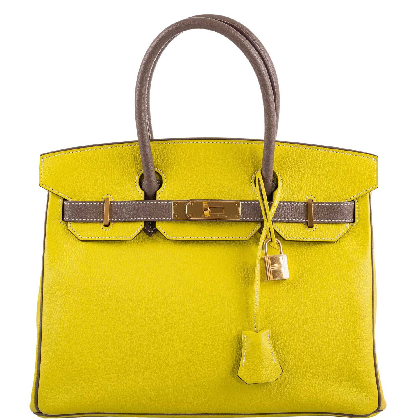 Hermes HSS Birkin 30 Lime & Etoupe Chevre with Gold Hardware - 2013, Q Square