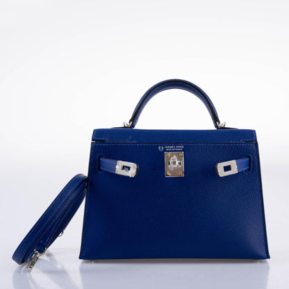 Hermes HSS Kelly 20 Mini II Sellier Blue Electric & Black Interior Epsom Palladium - 2021, Z