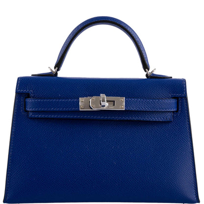 Hermes HSS Kelly 20 Mini II Sellier Blue Electric & Black Interior Epsom Palladium - 2021, Z