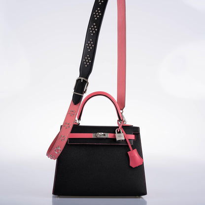 Hermes HSS Kelly 25 Sellier Rose Azalee & Black Epsom with Brushed Palladium Hardware - 2019, D