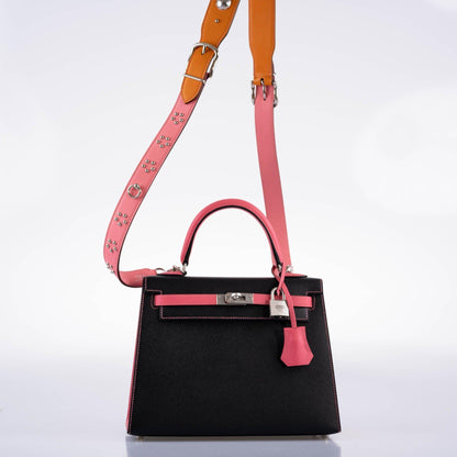 Hermes HSS Kelly 25 Sellier Rose Azalee & Black Epsom with Brushed Palladium Hardware - 2019, D