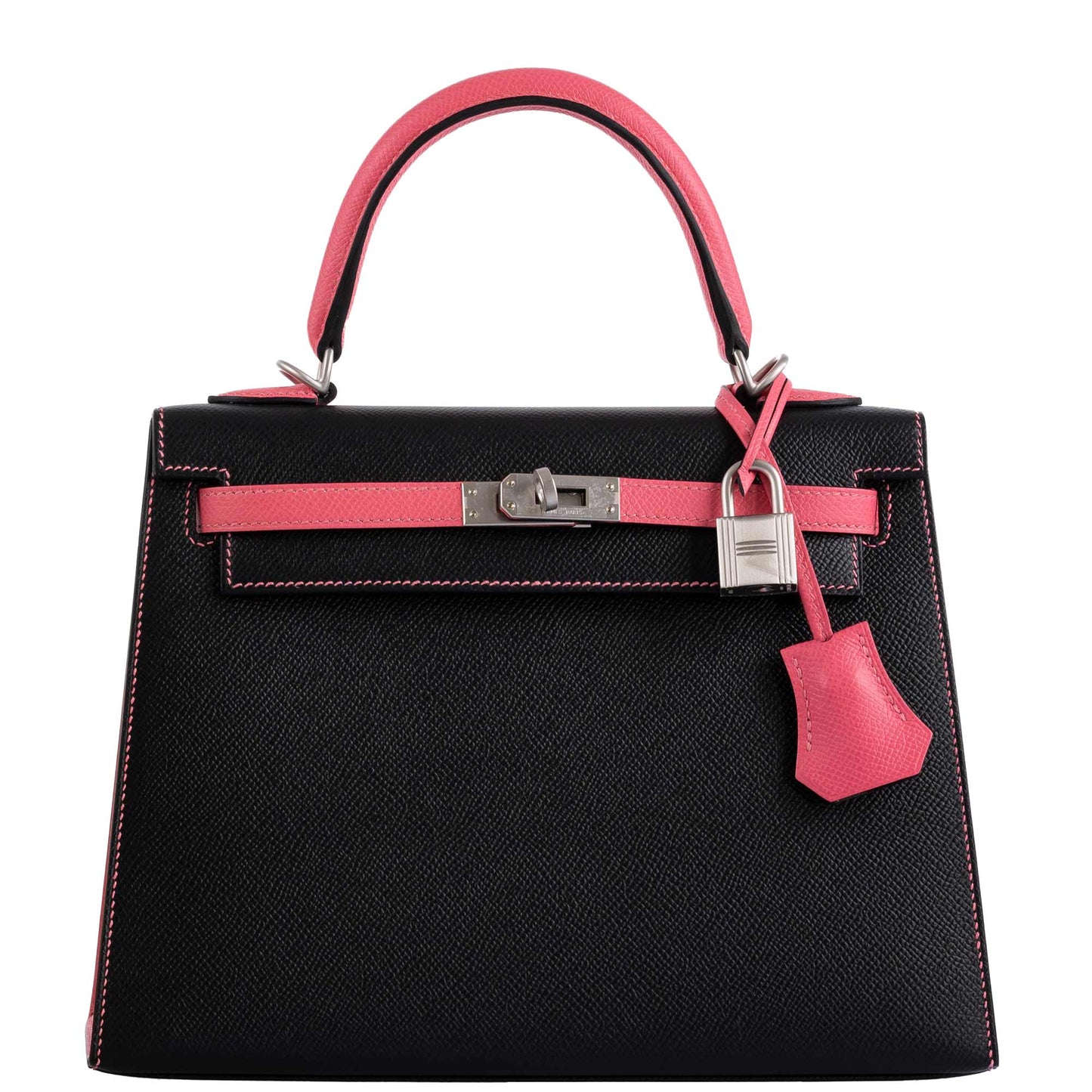 Hermes HSS Kelly 25 Sellier Rose Azalee & Black Epsom with Brushed Palladium Hardware - 2019, D