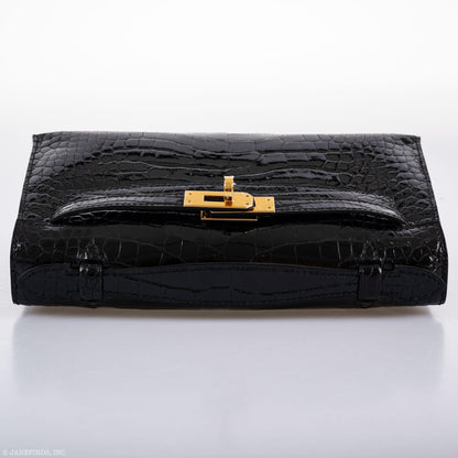 Hermes JPG Kelly Pochette Black Alligator with Gold Hardware - 2019, D