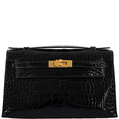 Hermes JPG Kelly Pochette Black Alligator with Gold Hardware - 2019, D