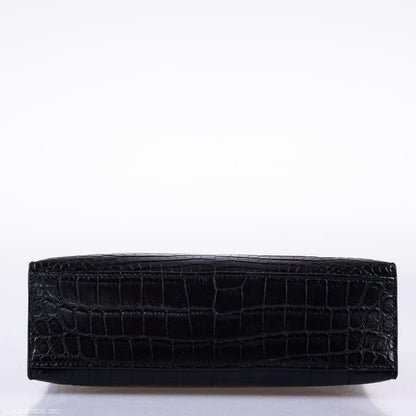 Hermes JPG Kelly Pochette Black Matte Niloticus Crocodile Palladium Hardware - Square L