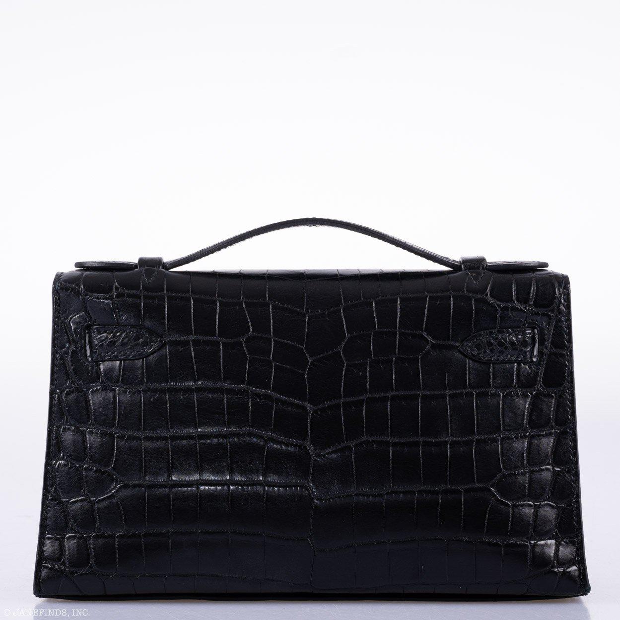 Hermes JPG Kelly Pochette Black Matte Niloticus Crocodile Palladium Hardware - Square L