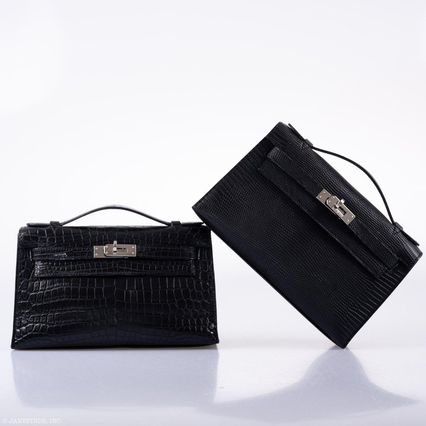 Hermes JPG Kelly Pochette Black Matte Niloticus Crocodile Palladium Hardware - Square L