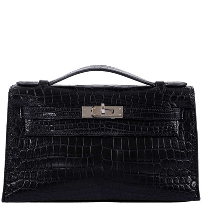 Hermes JPG Kelly Pochette Black Matte Niloticus Crocodile Palladium Hardware - Square L