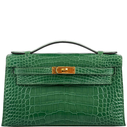 Hermes JPG Kelly Pochette Cactus Alligator with Gold Hardware - 2017, A