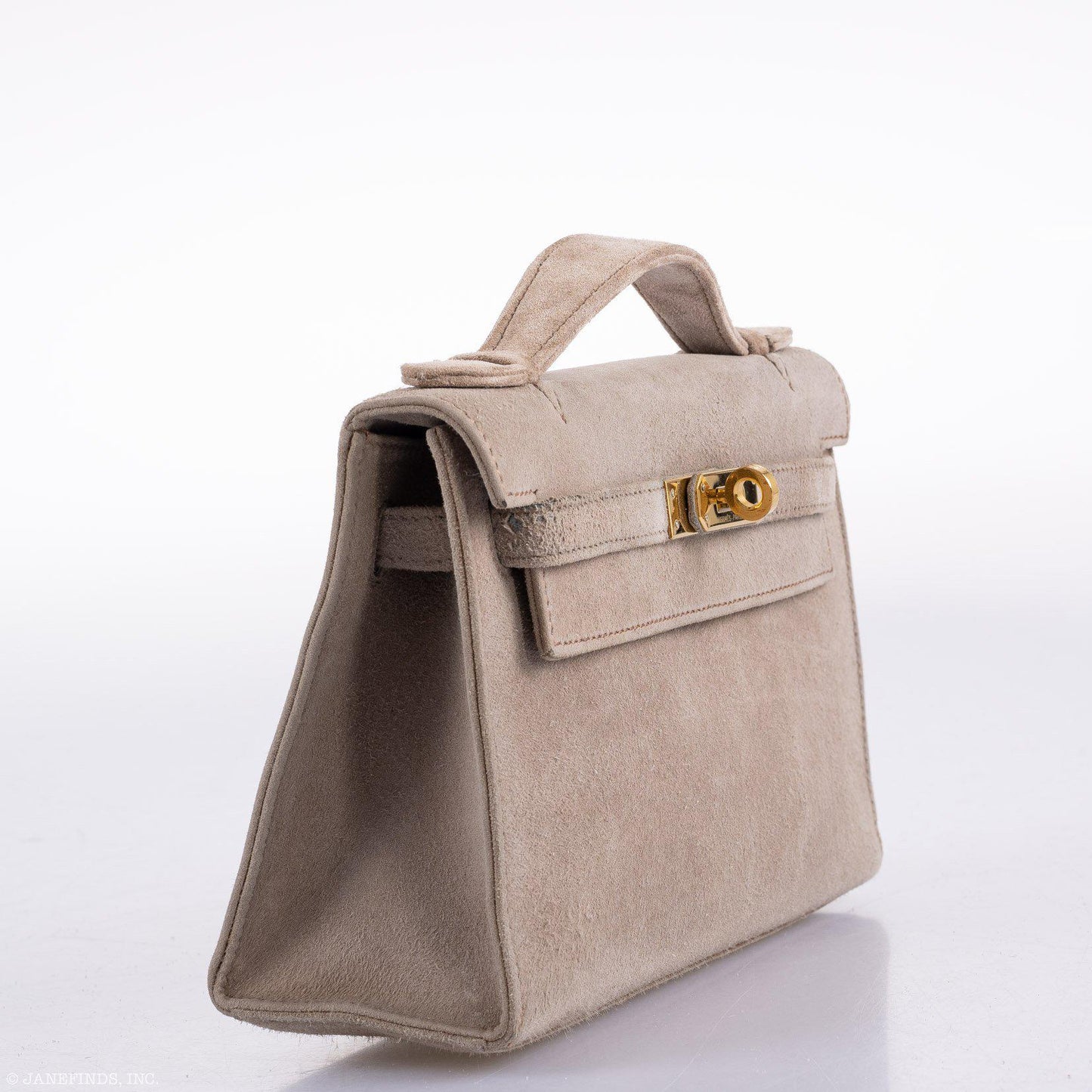 Hermes JPG Kelly Pochette Gris Pale Veau Doblis Suede Gold Hardware