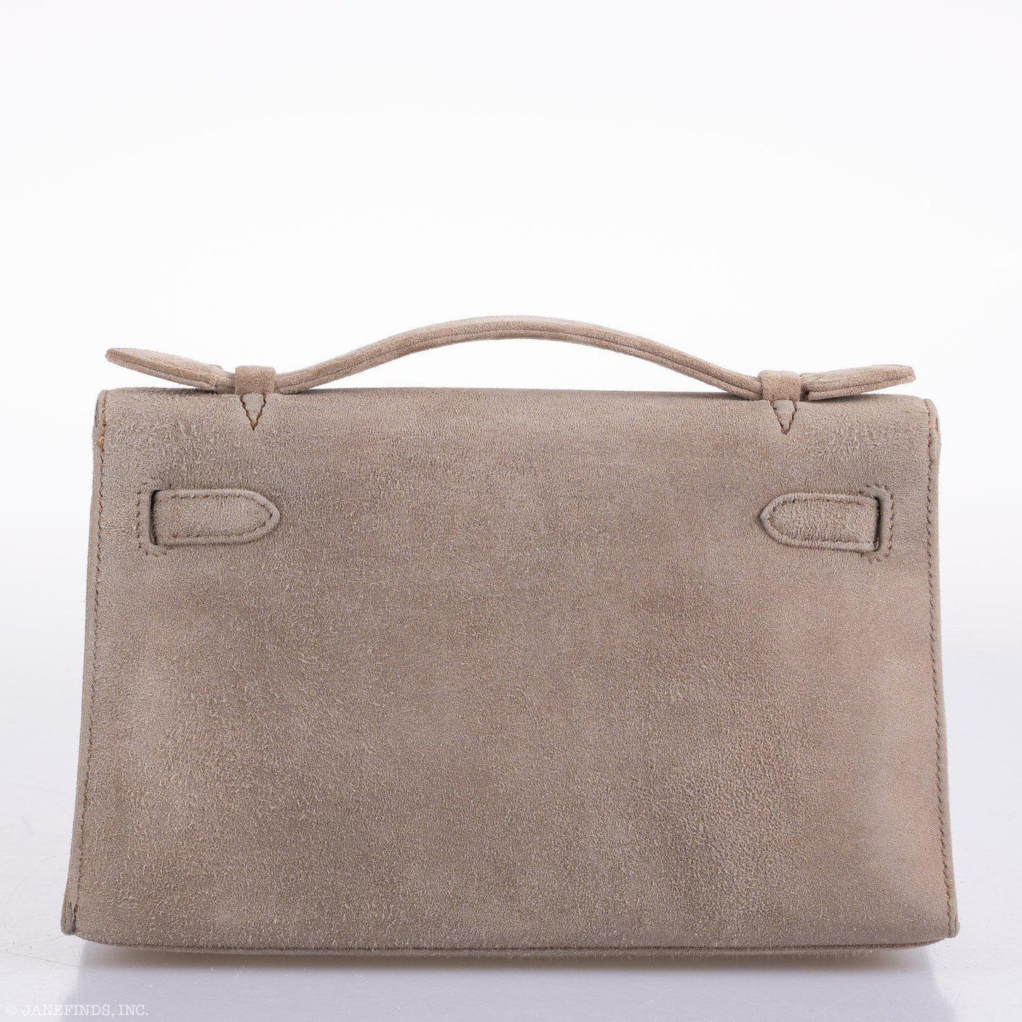 Hermes JPG Kelly Pochette Gris Pale Veau Doblis Suede Gold Hardware