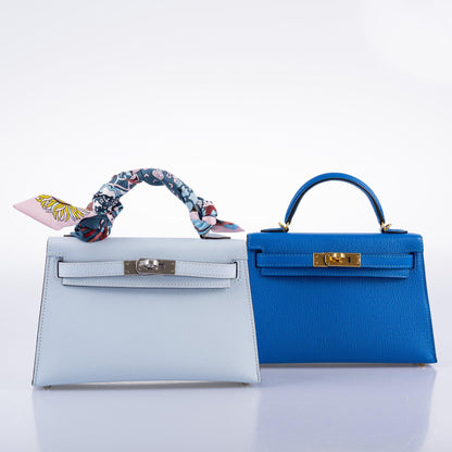 Hermes Kelly 20 Mini II Bleu Brume Hydra Epsom Palladium Hardware- 2021, Z