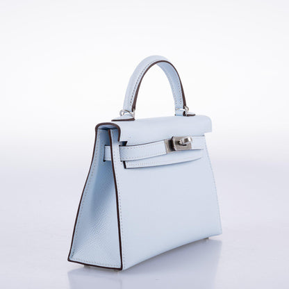 Hermes Kelly 20 Mini II Bleu Brume Hydra Epsom Palladium Hardware- 2021, Z