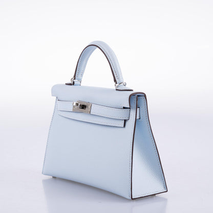 Hermes Kelly 20 Mini II Bleu Brume Hydra Epsom Palladium Hardware- 2021, Z