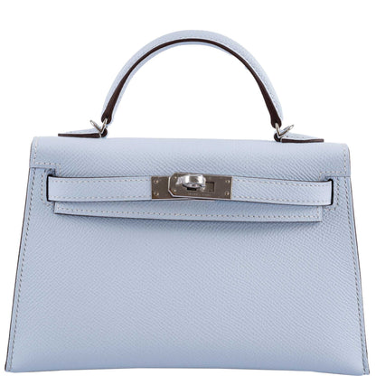 Hermes Kelly 20 Mini II Bleu Brume Hydra Epsom Palladium Hardware- 2021, Z