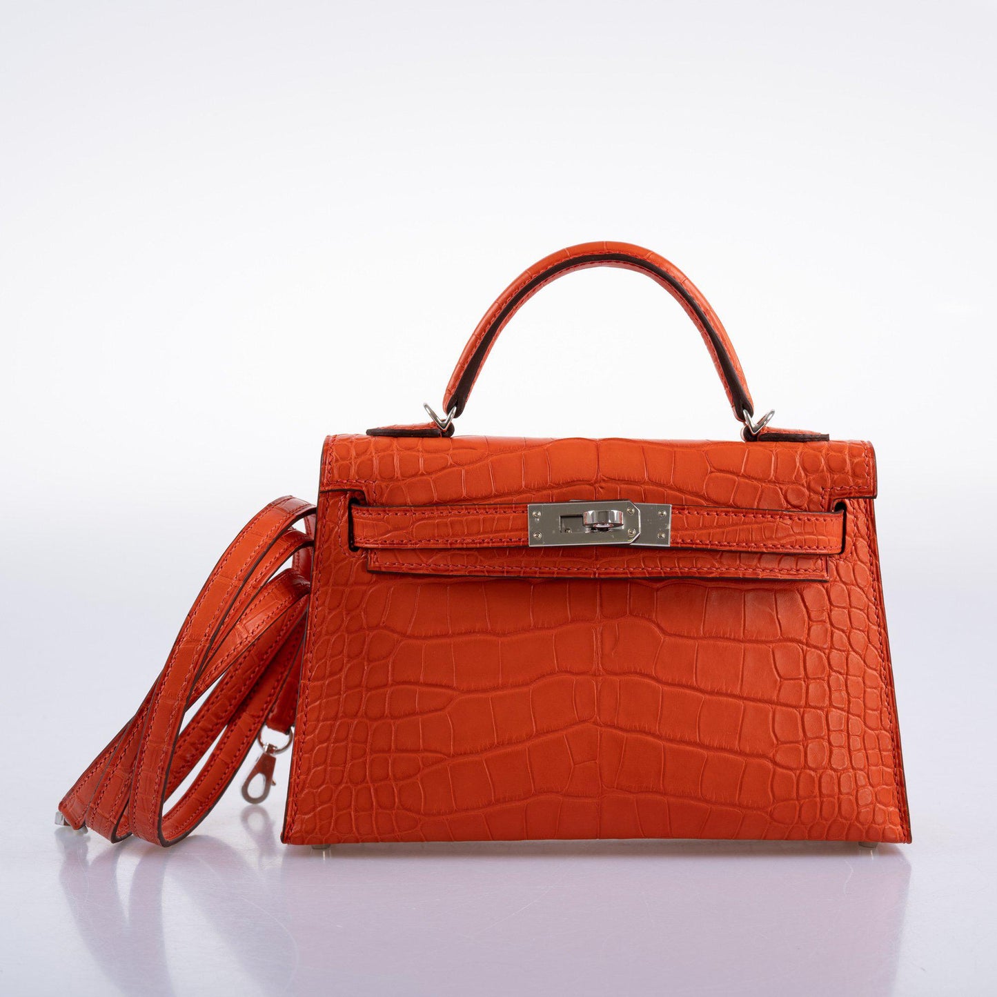 Hermes Kelly 20 Mini II Poppy Matte Alligator Palladium Hardware- 2021, Z