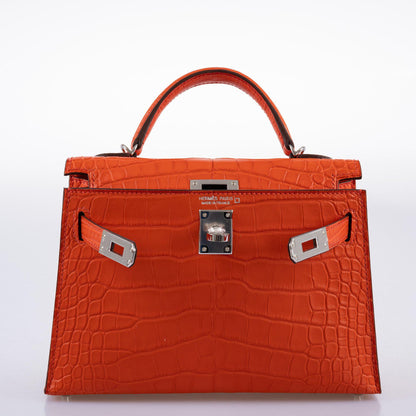 Hermes Kelly 20 Mini II Poppy Matte Alligator Palladium Hardware- 2021, Z